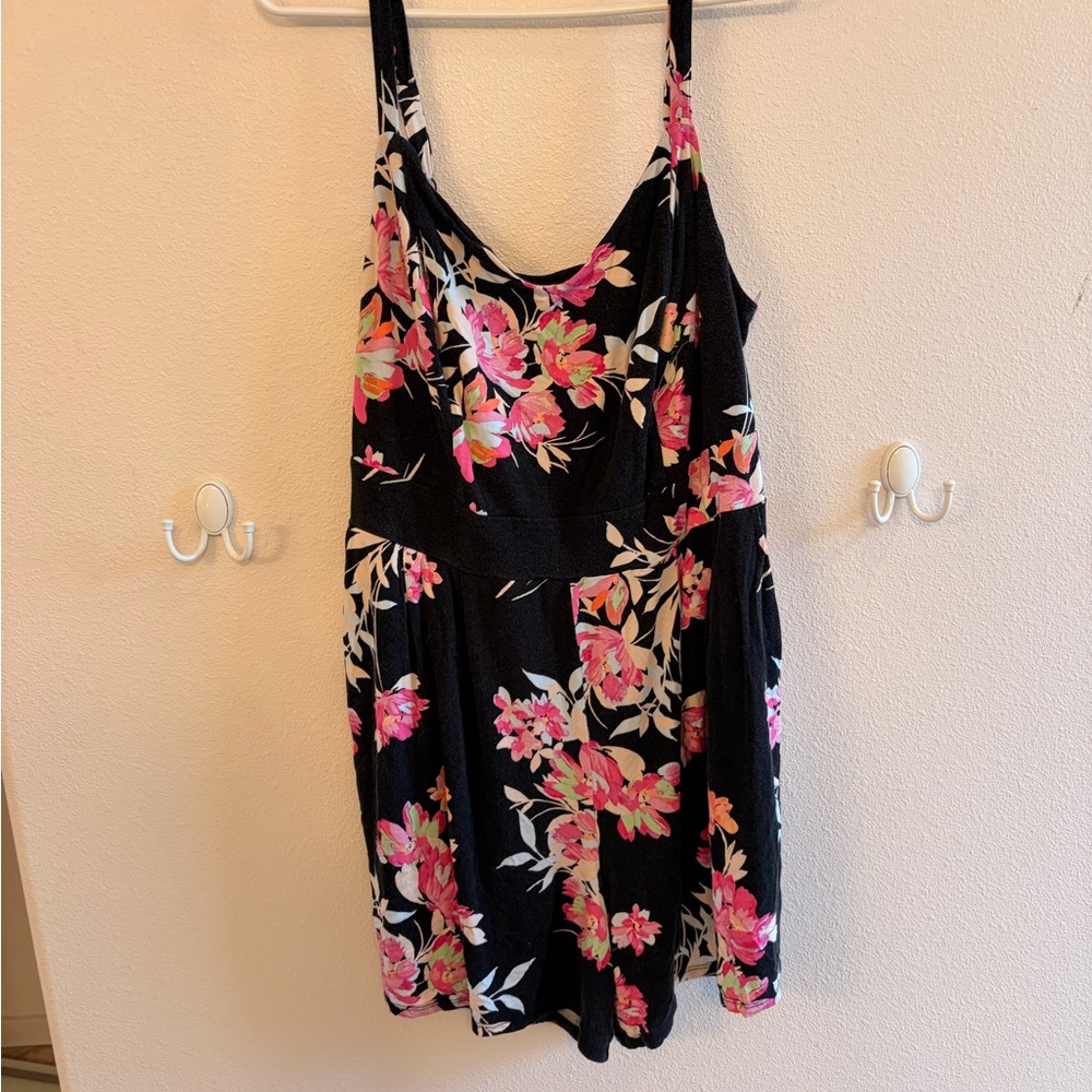 torrid Black Floral Romper with Pink & Cream Flowers